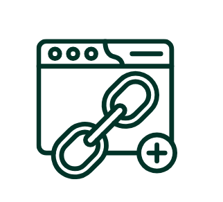 Icon of a browser window with a chain link, symbolizing SEO-friendly URL structure for WordPress websites with hosting in Canada